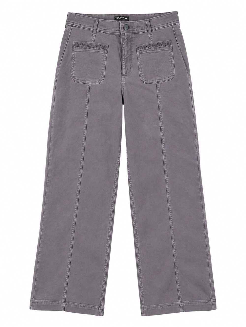 Toad & Co Linden Wide Leg Pants Women's Size 8 Gray Ash Embroidery NWT